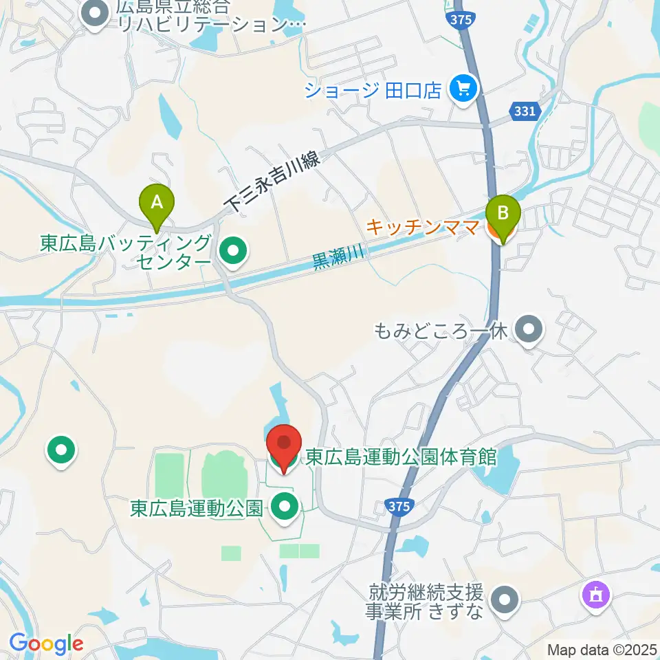 東広島運動公園体育館周辺のファミレス・ファーストフード一覧地図