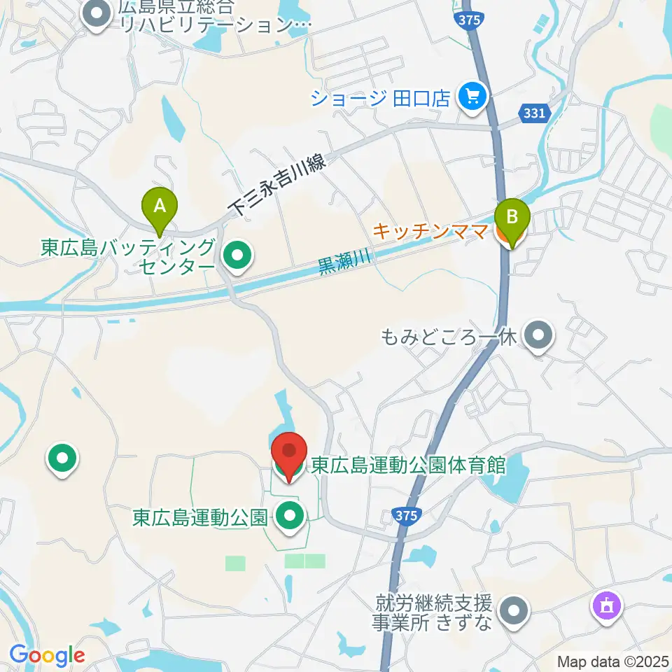 東広島運動公園体育館周辺のファミレス・ファーストフード一覧地図