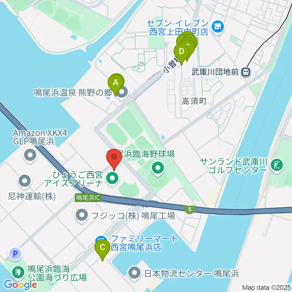 ライフパートナーアリーナ周辺のファミレス・ファーストフード一覧地図