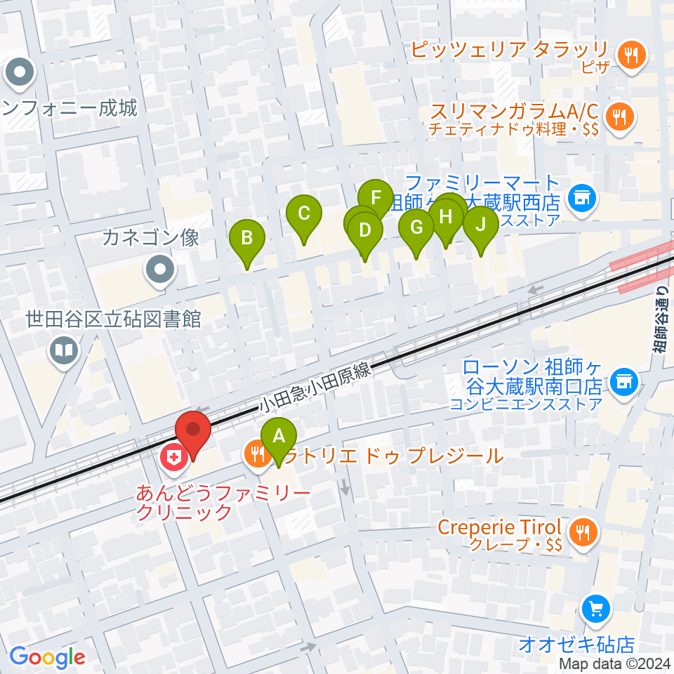 アブリールスタジオ周辺のファミレス・ファーストフード一覧地図