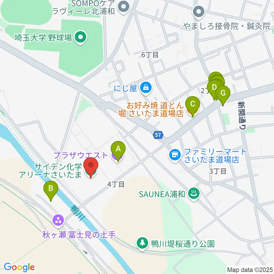 サイデン化学アリーナさいたま周辺のファミレス・ファーストフード一覧地図