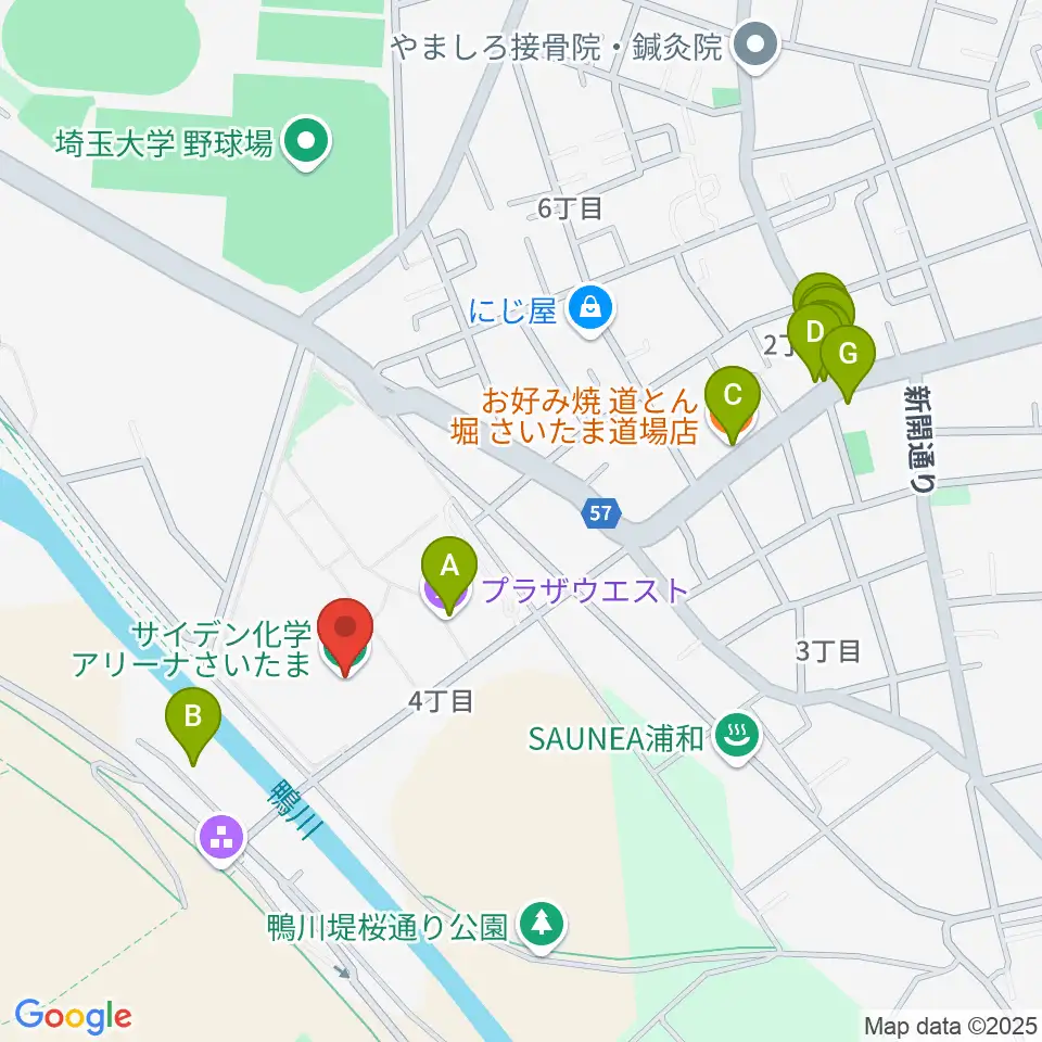サイデン化学アリーナさいたま周辺のファミレス・ファーストフード一覧地図