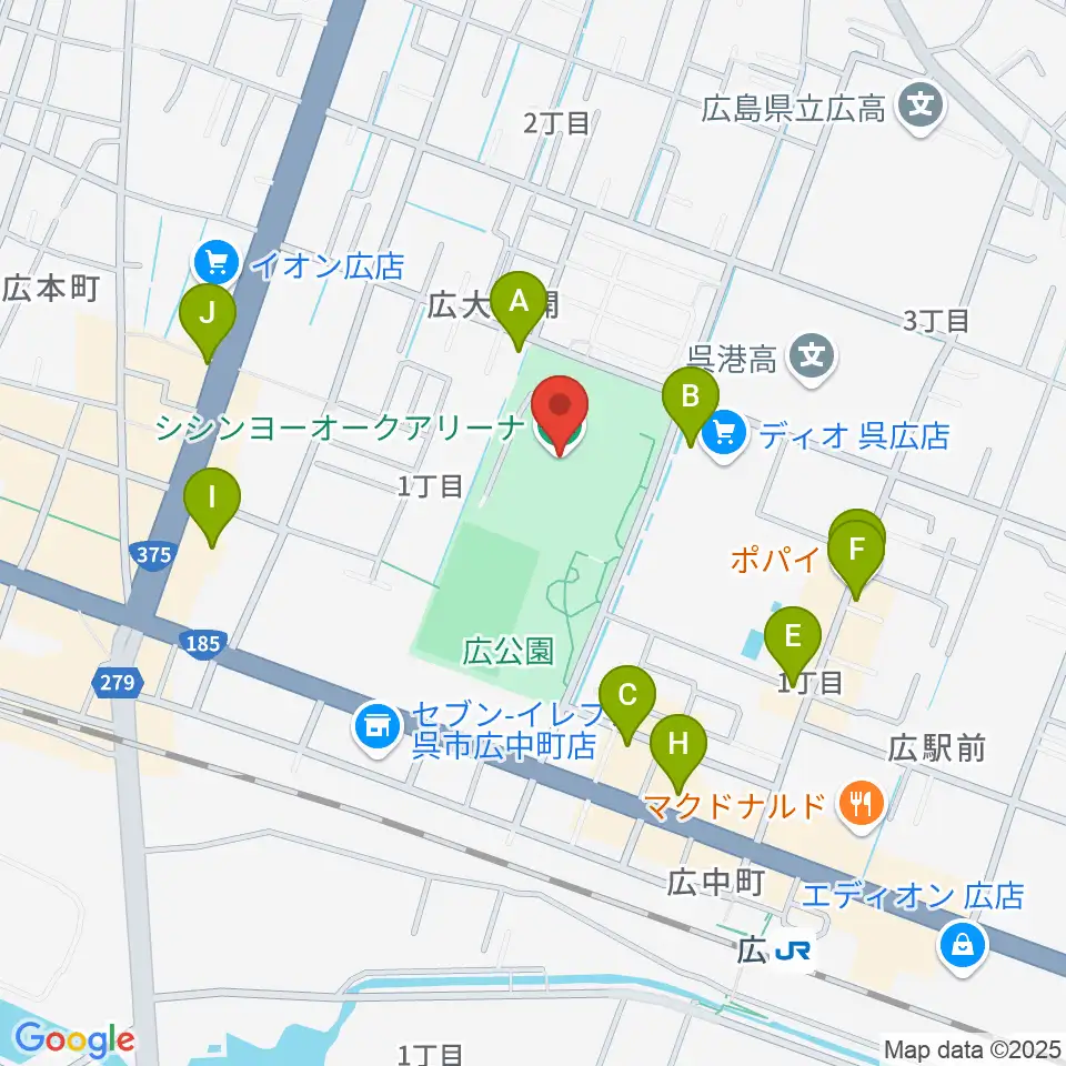 シシンヨーオークアリーナ周辺のファミレス・ファーストフード一覧地図