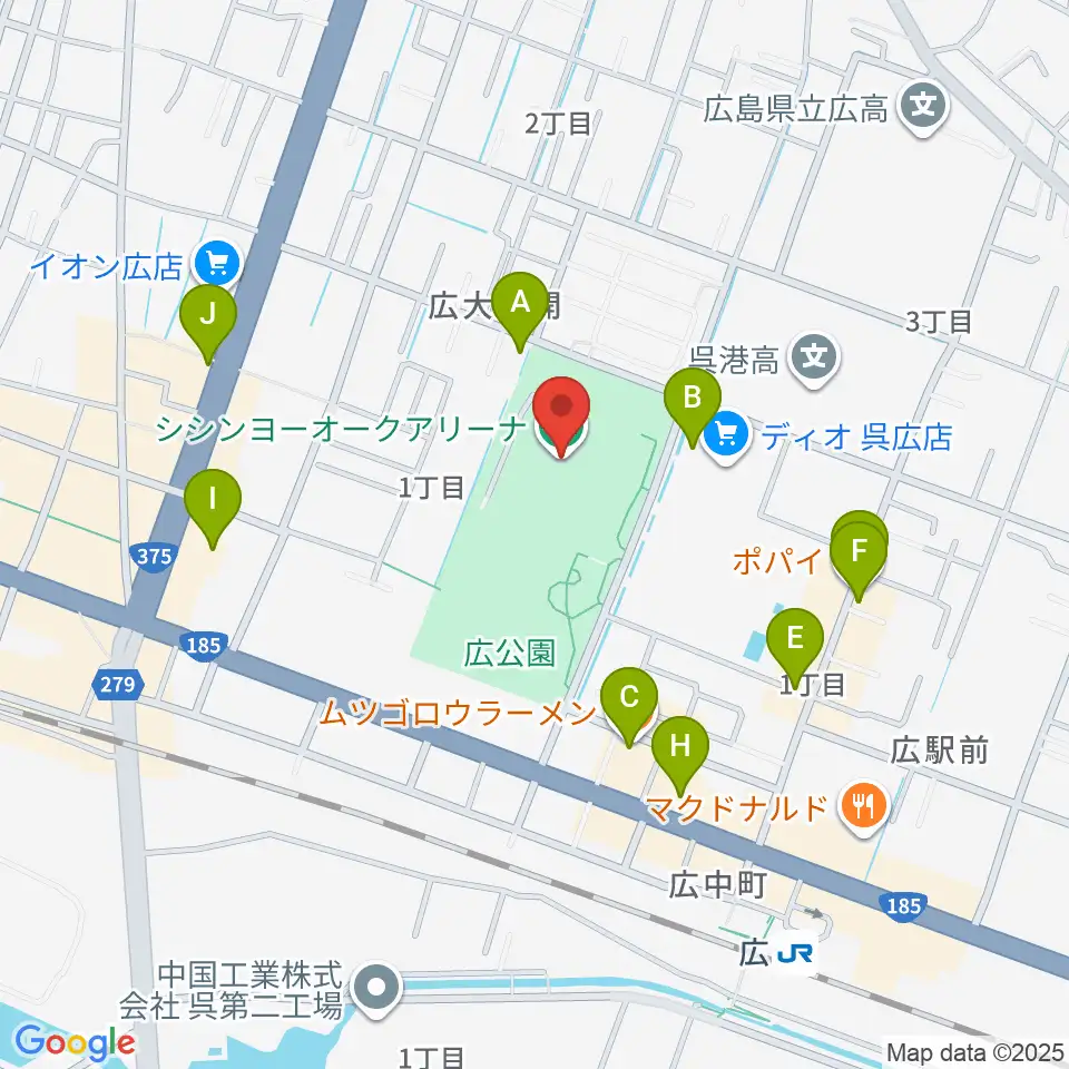 シシンヨーオークアリーナ周辺のファミレス・ファーストフード一覧地図