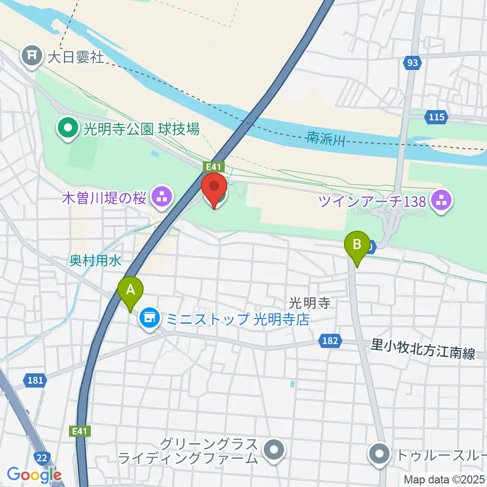 一宮市総合体育館 いちい信金アリーナ周辺のファミレス・ファーストフード一覧地図