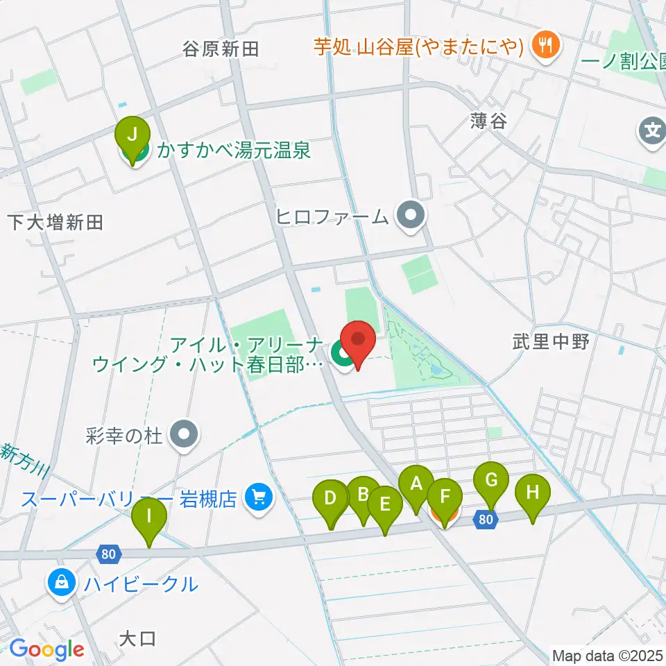 アイル・アリーナ ウイング・ハット春日部周辺のファミレス・ファーストフード一覧地図