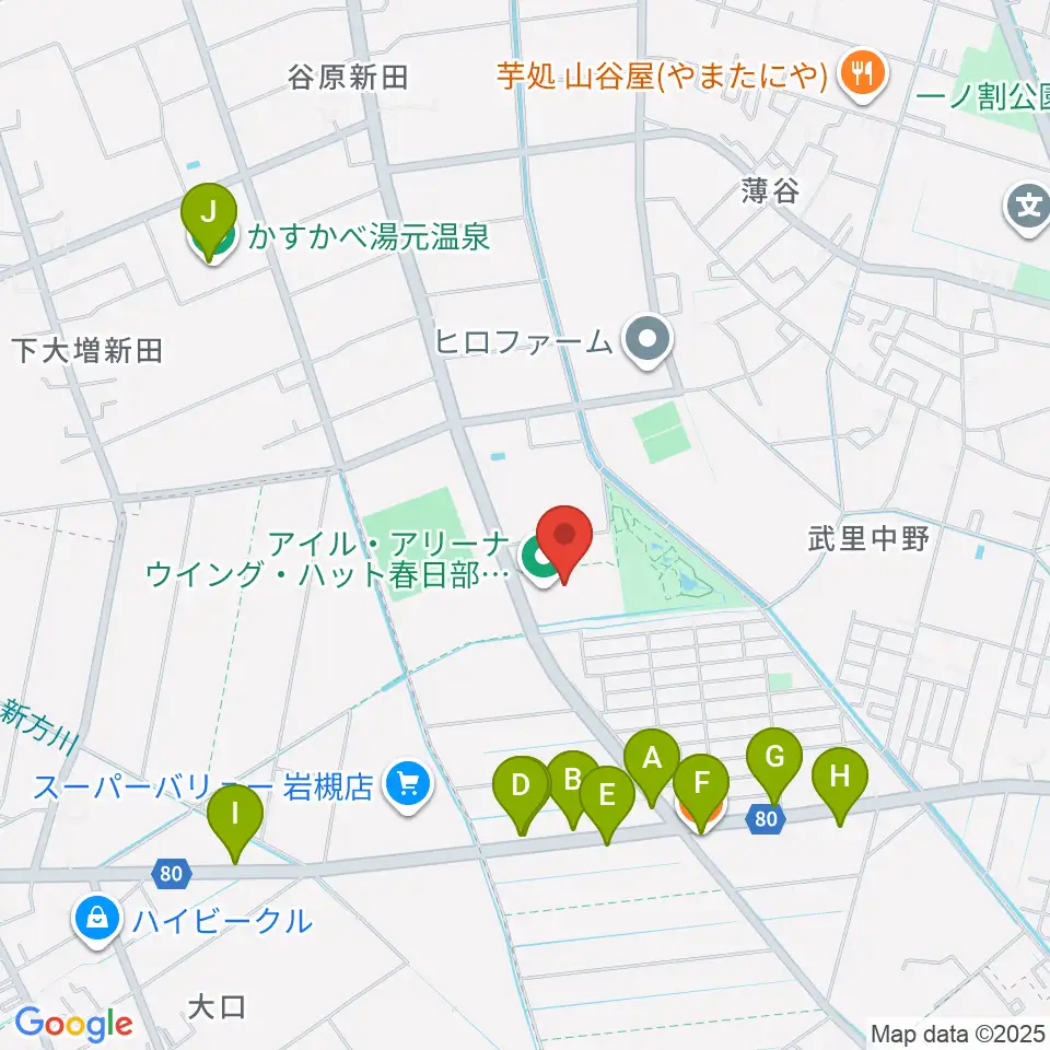 アイル･アリーナ ウイング・ハット春日部周辺のファミレス・ファーストフード一覧地図