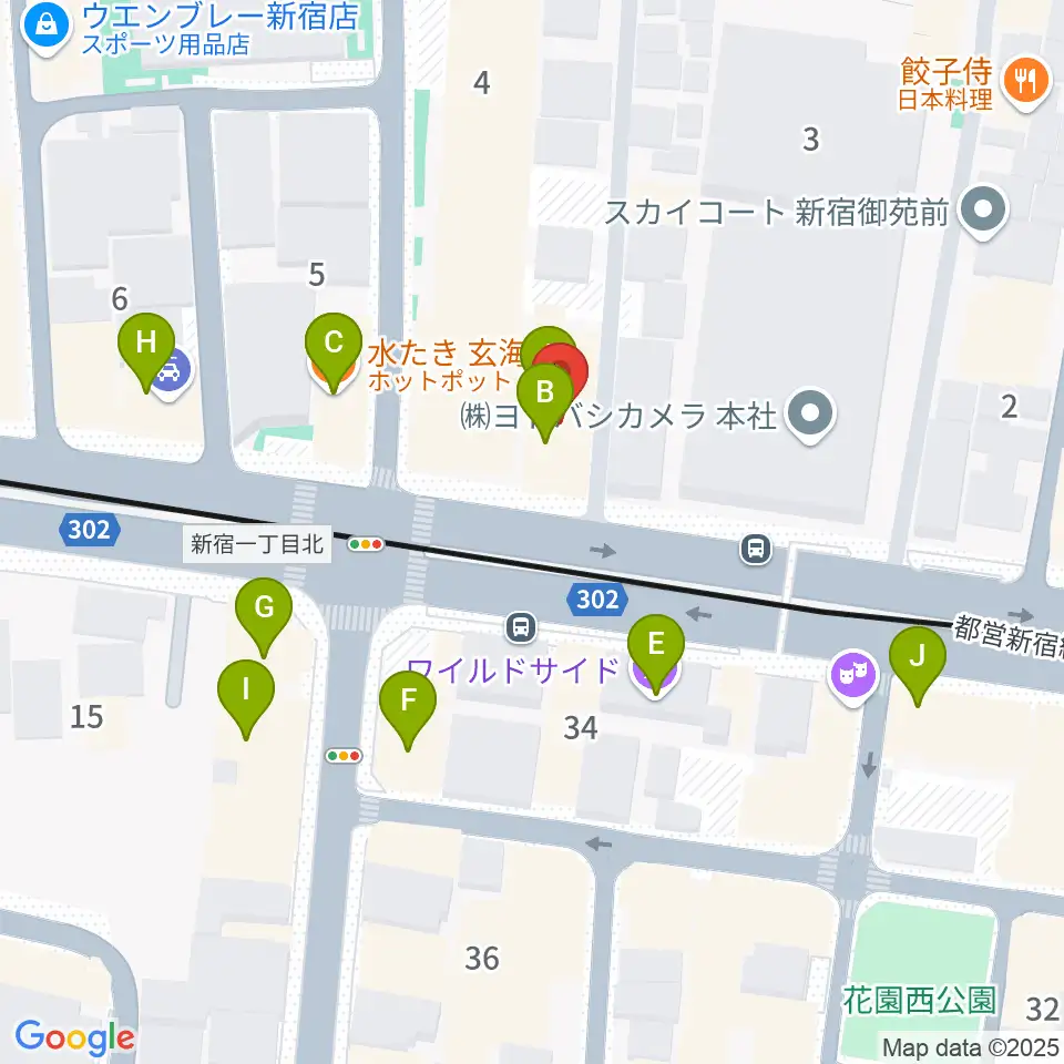 新宿アットシアター周辺のファミレス・ファーストフード一覧地図