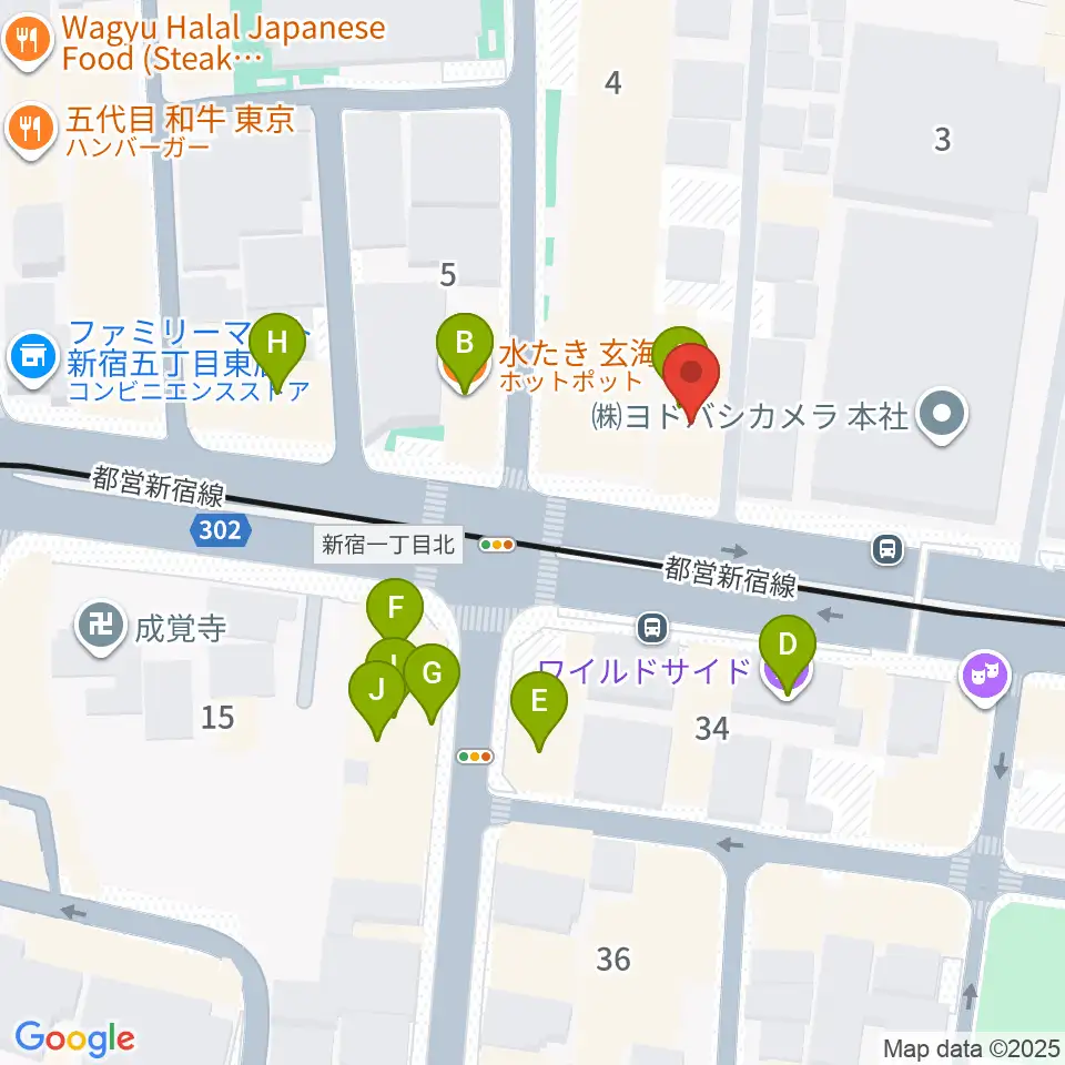 新宿アットシアター周辺のファミレス・ファーストフード一覧地図