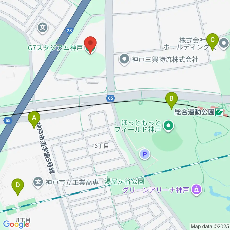 G7スタジアム神戸周辺のファミレス・ファーストフード一覧地図