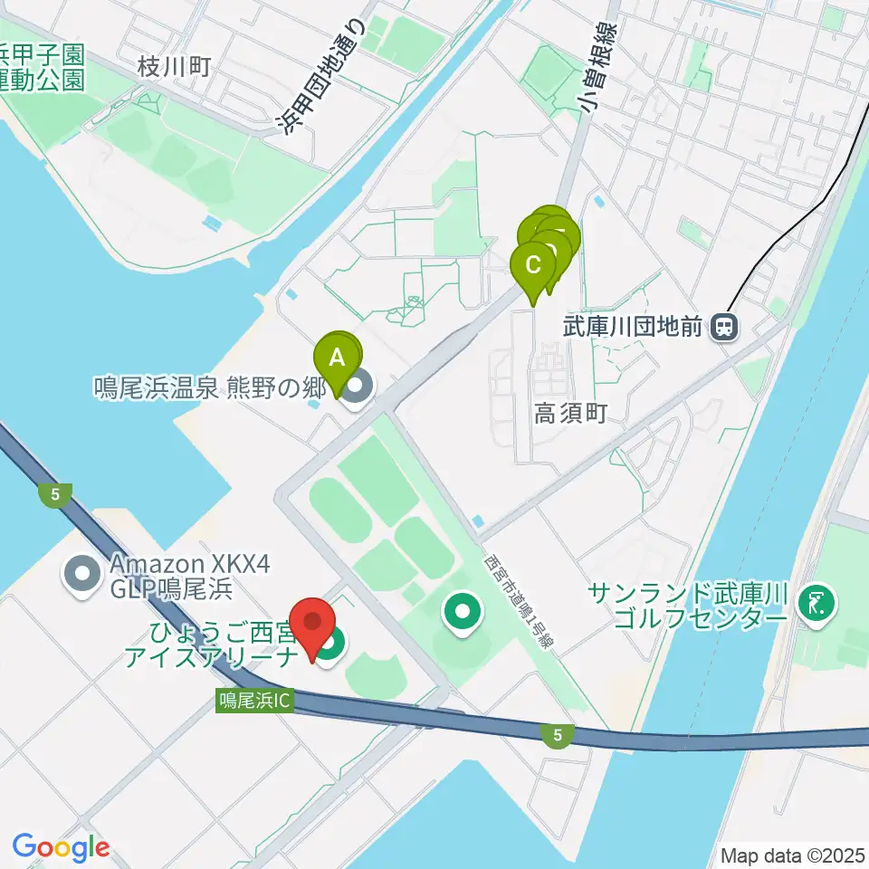 ひょうご西宮アイスアリーナ周辺のファミレス・ファーストフード一覧地図