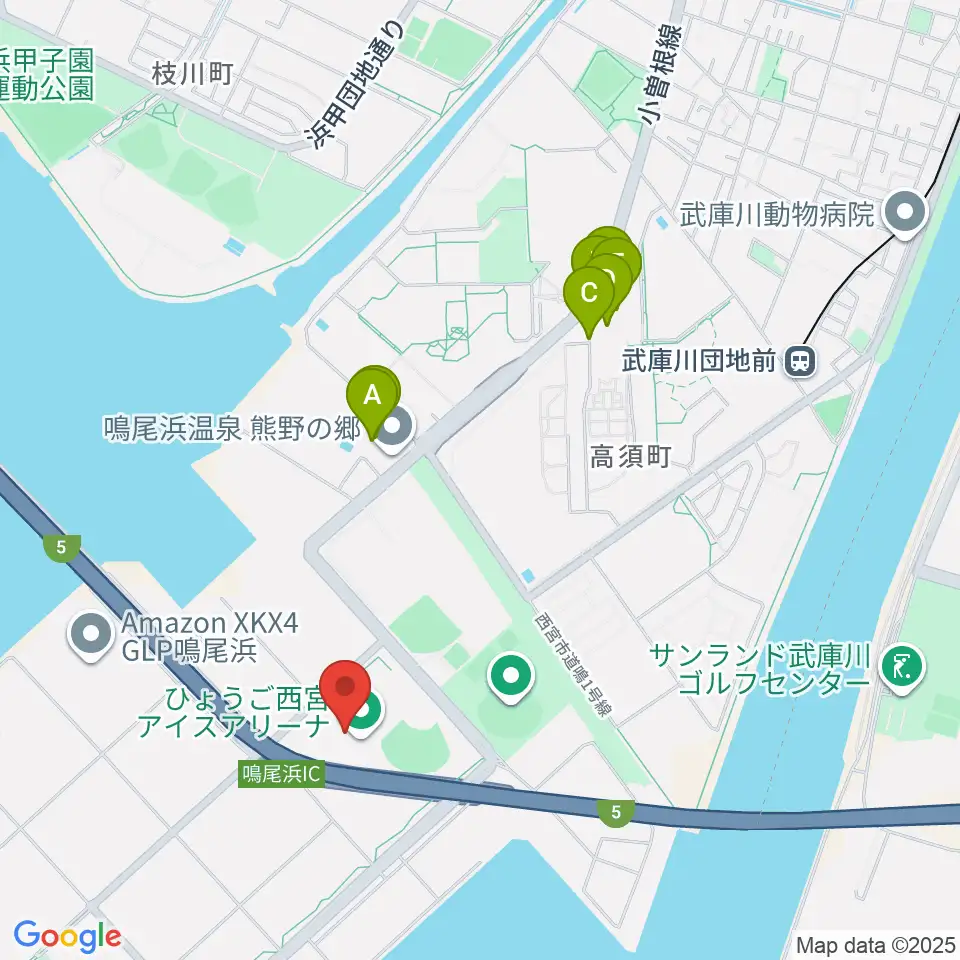 ひょうご西宮アイスアリーナ周辺のファミレス・ファーストフード一覧地図