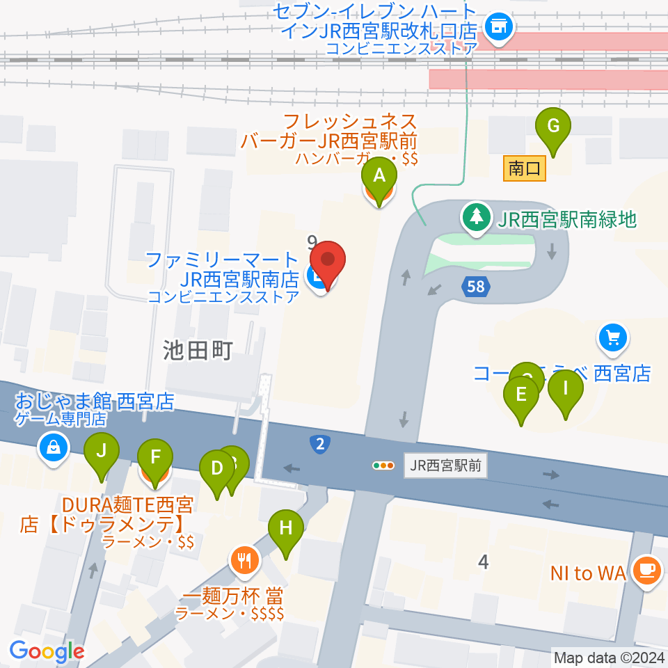 石井音楽教室周辺のファミレス・ファーストフード一覧地図