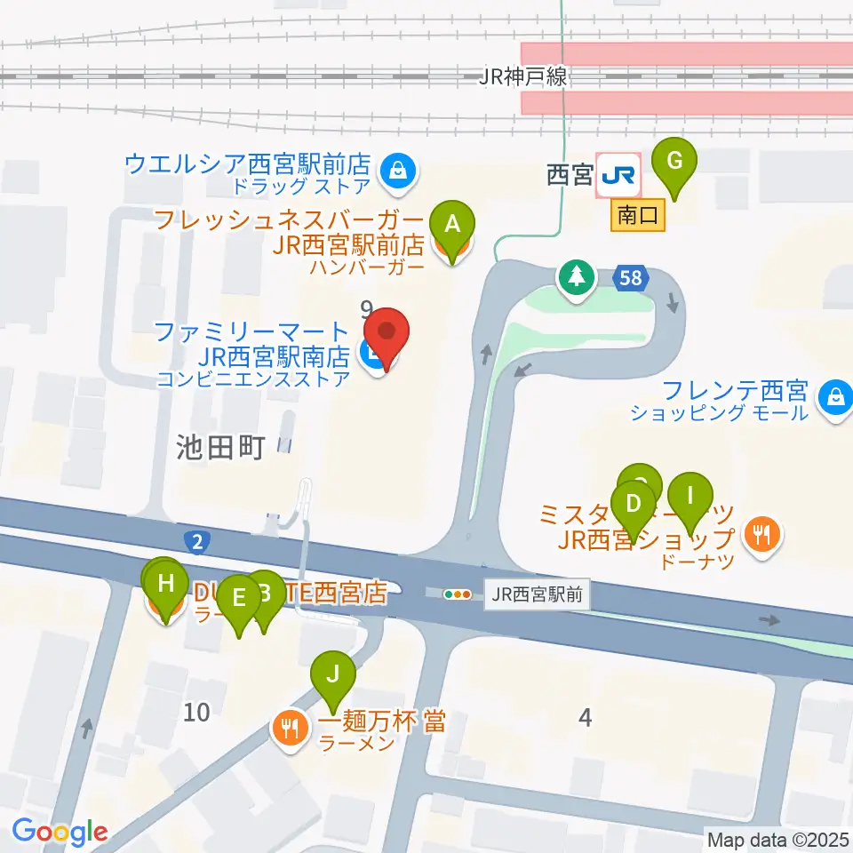 石井音楽教室周辺のファミレス・ファーストフード一覧地図