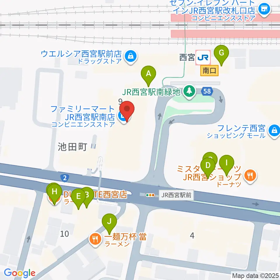 石井音楽教室周辺のファミレス・ファーストフード一覧地図