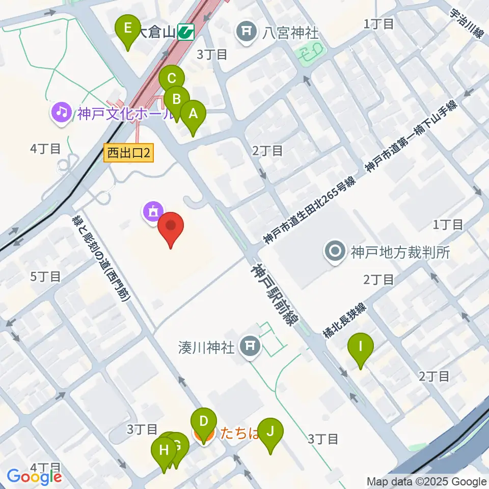 神戸市立中央体育館周辺のファミレス・ファーストフード一覧地図