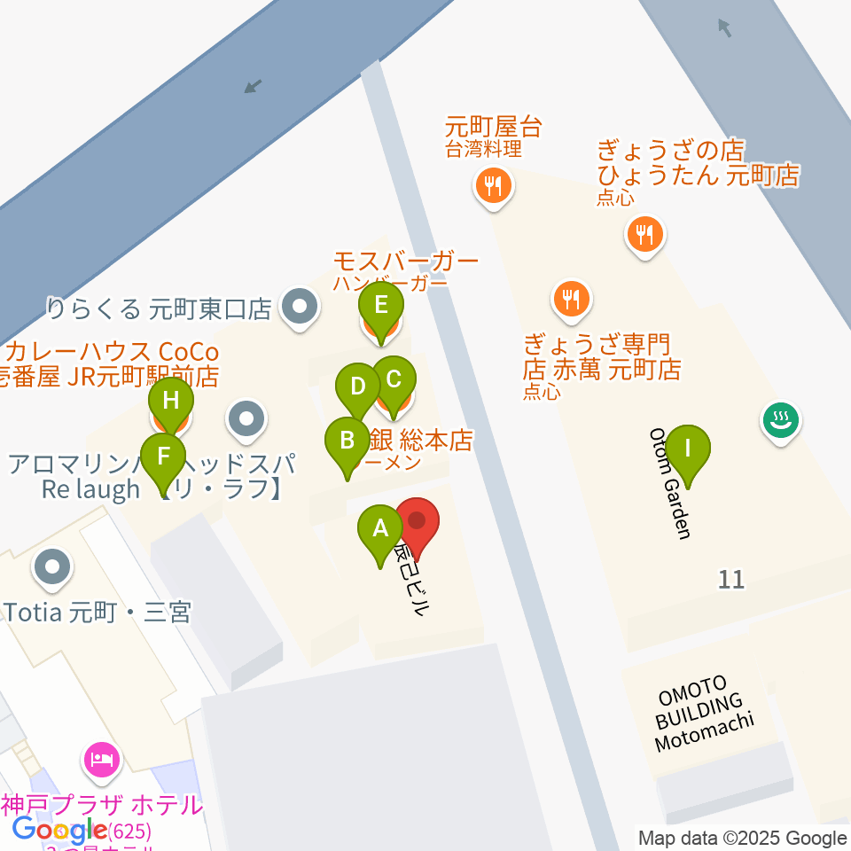 りずむぼっくす神戸元町店周辺のファミレス・ファーストフード一覧地図