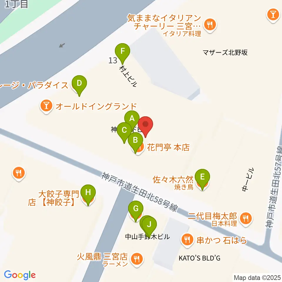 nagomibar周辺のファミレス・ファーストフード一覧地図