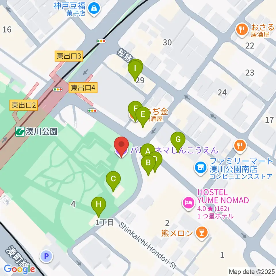 パルシネマしんこうえん周辺のファミレス・ファーストフード一覧地図
