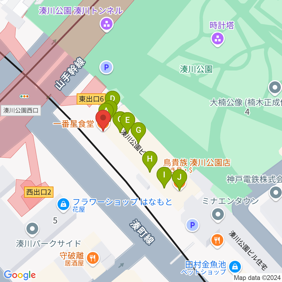 一番星食堂周辺のファミレス・ファーストフード一覧地図