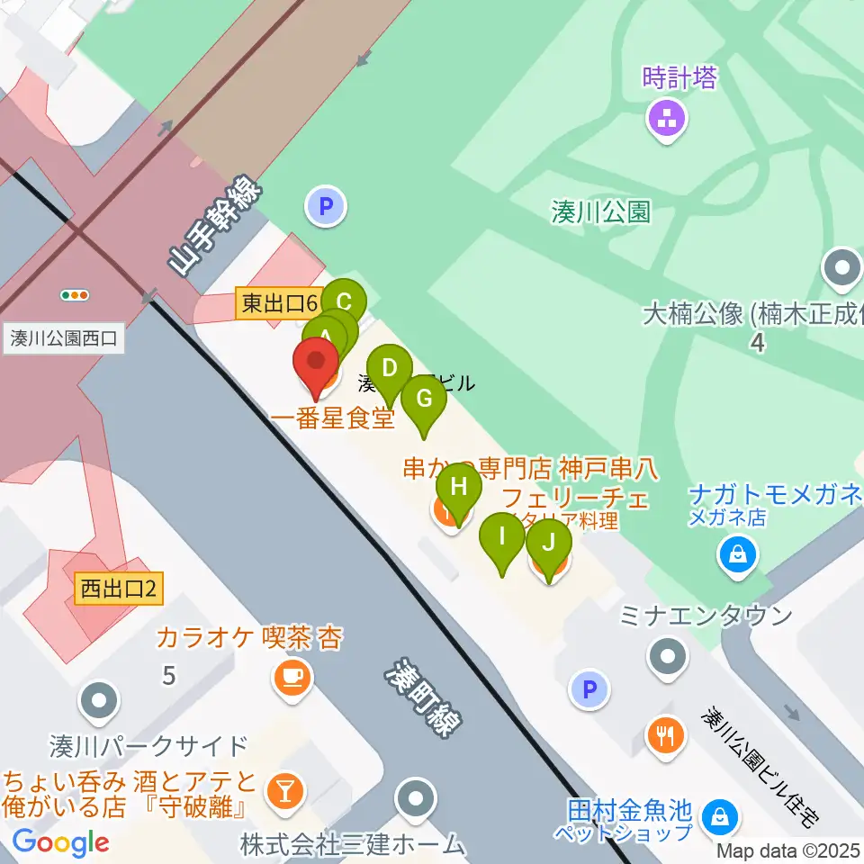 一番星食堂周辺のファミレス・ファーストフード一覧地図
