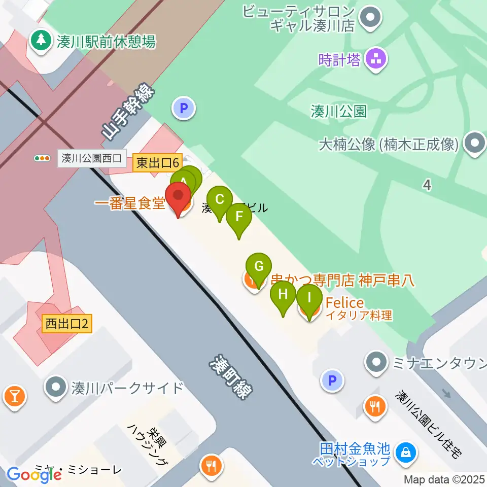 一番星食堂周辺のファミレス・ファーストフード一覧地図