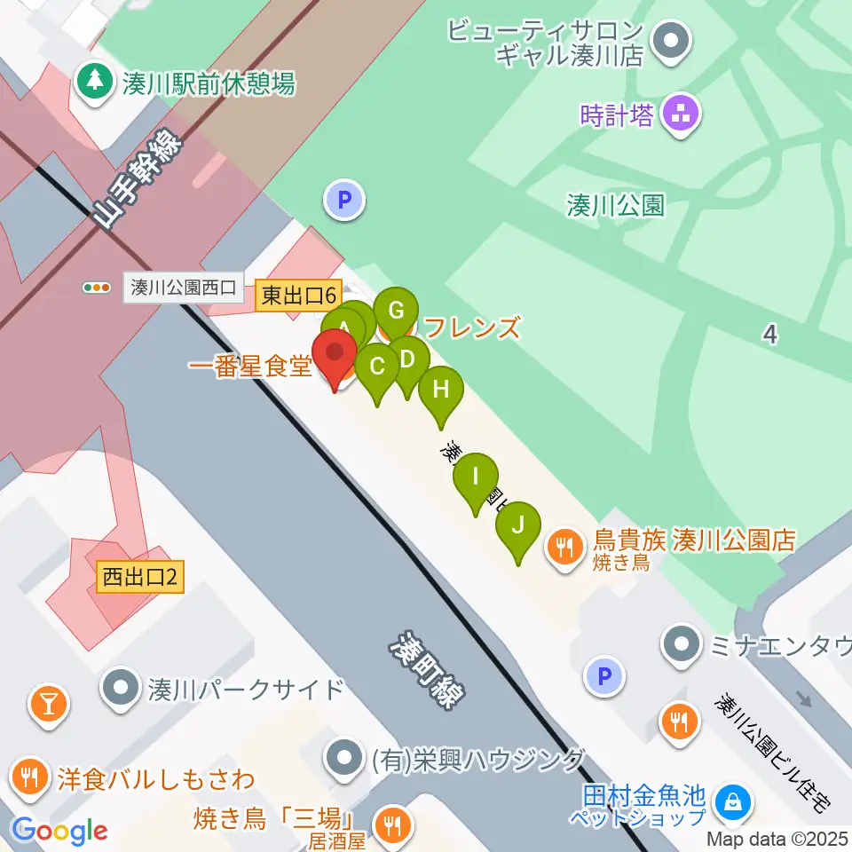 一番星食堂周辺のファミレス・ファーストフード一覧地図