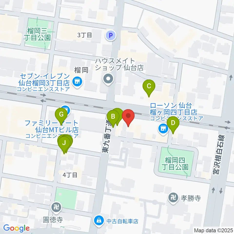 仙台音屋スタジオ＋周辺のファミレス・ファーストフード一覧地図