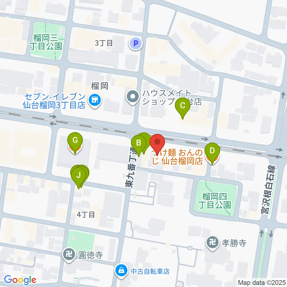 仙台音屋スタジオ＋周辺のファミレス・ファーストフード一覧地図