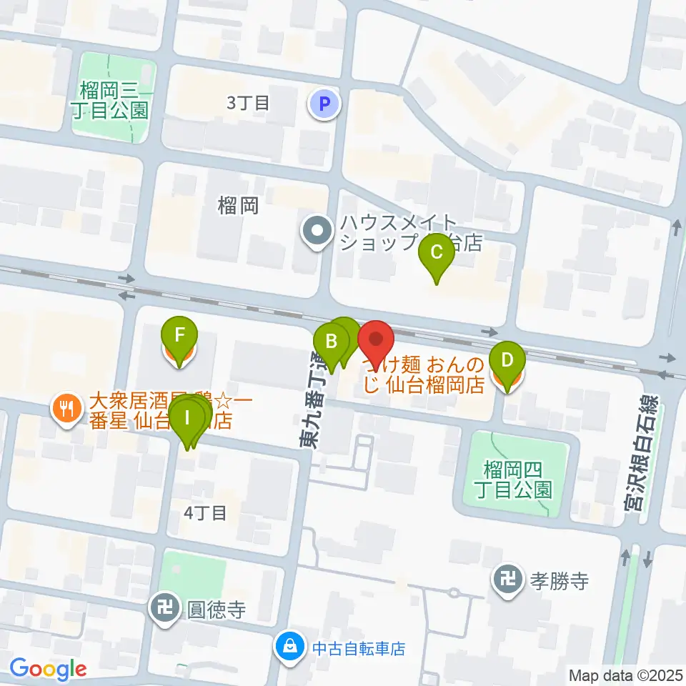仙台音屋スタジオ＋周辺のファミレス・ファーストフード一覧地図