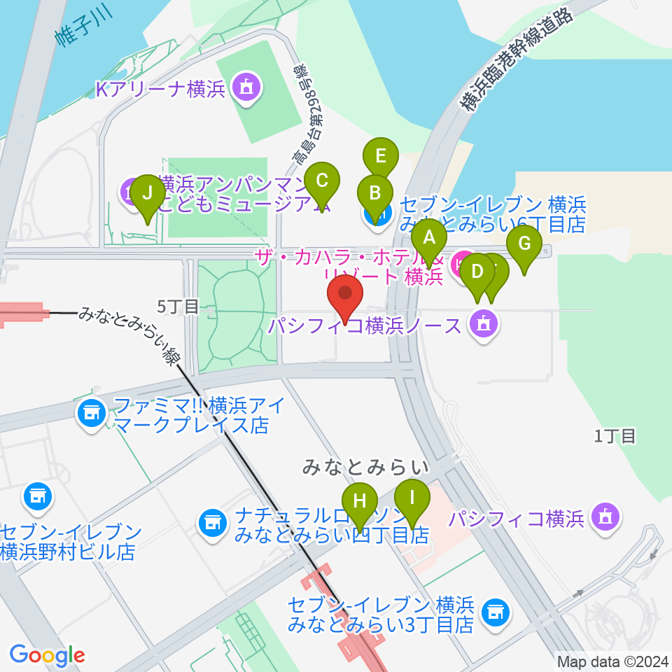 横浜みなとみらいブロンテ周辺のファミレス・ファーストフード一覧地図