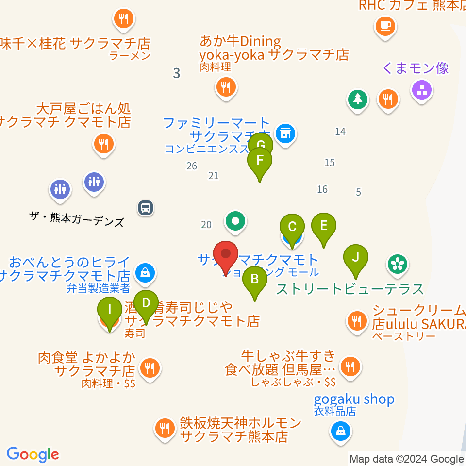 TOHOシネマズ 熊本サクラマチ周辺のファミレス・ファーストフード一覧地図