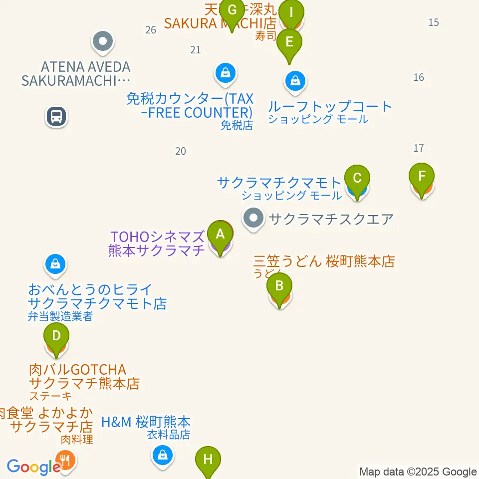 TOHOシネマズ 熊本サクラマチ周辺のファミレス・ファーストフード一覧地図