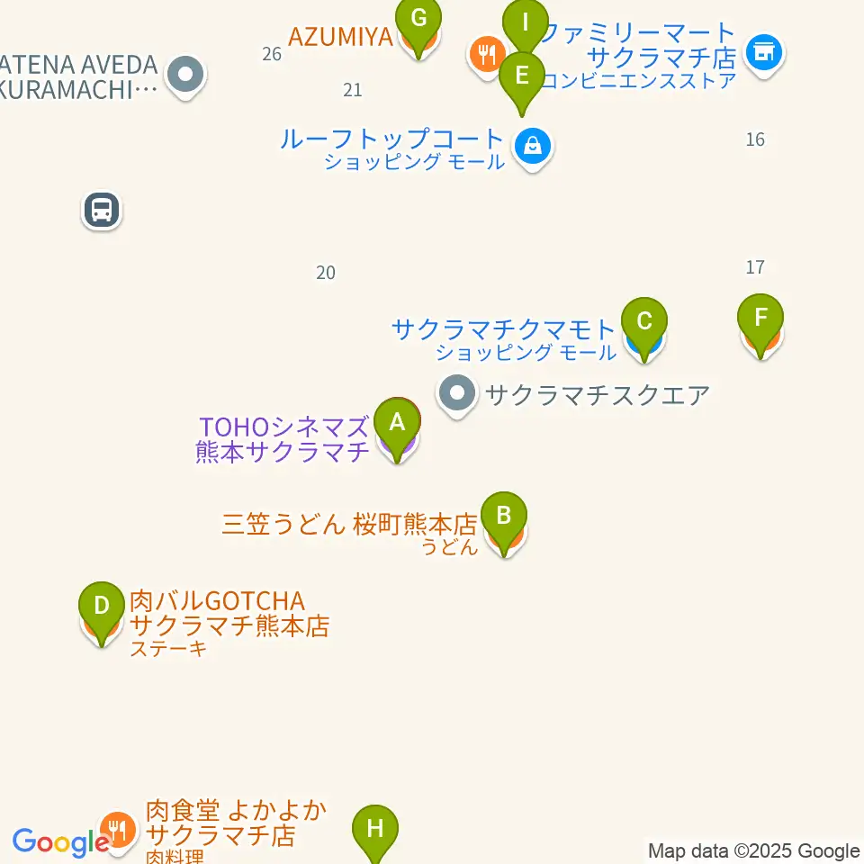 TOHOシネマズ 熊本サクラマチ周辺のファミレス・ファーストフード一覧地図