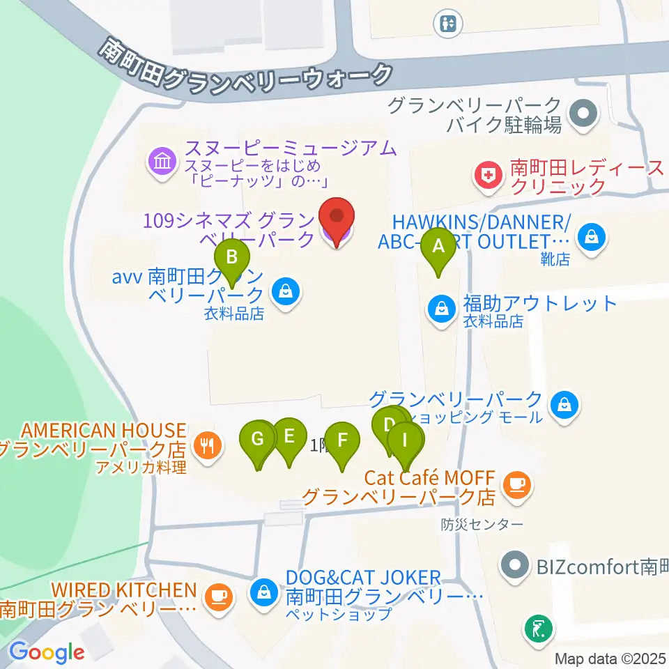 109シネマズグランベリーパーク周辺のファミレス・ファーストフード一覧地図