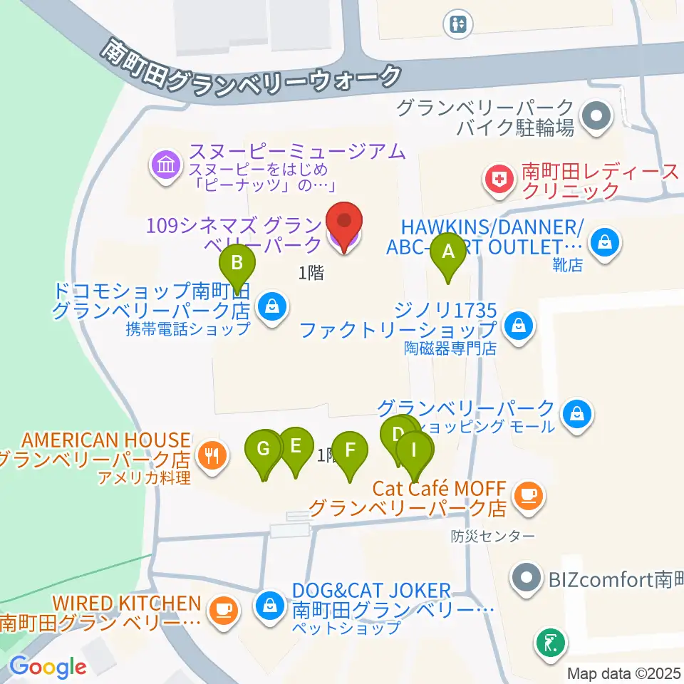 109シネマズグランベリーパーク周辺のファミレス・ファーストフード一覧地図