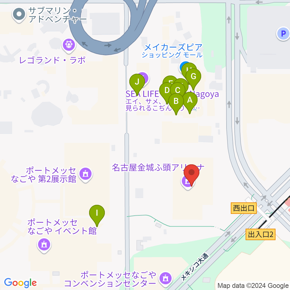 名古屋金城ふ頭アリーナ周辺のファミレス・ファーストフード一覧地図