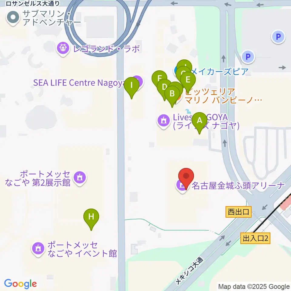 名古屋金城ふ頭アリーナ周辺のファミレス・ファーストフード一覧地図