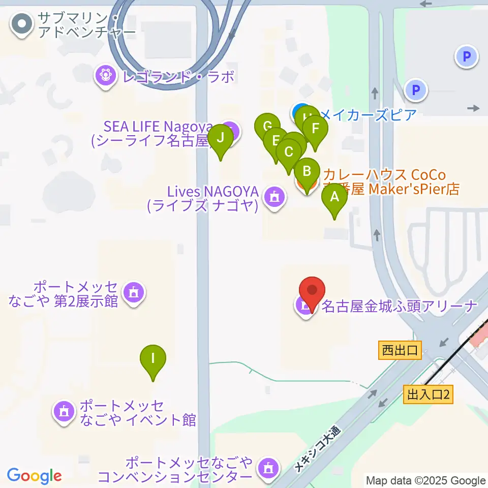 名古屋金城ふ頭アリーナ周辺のファミレス・ファーストフード一覧地図