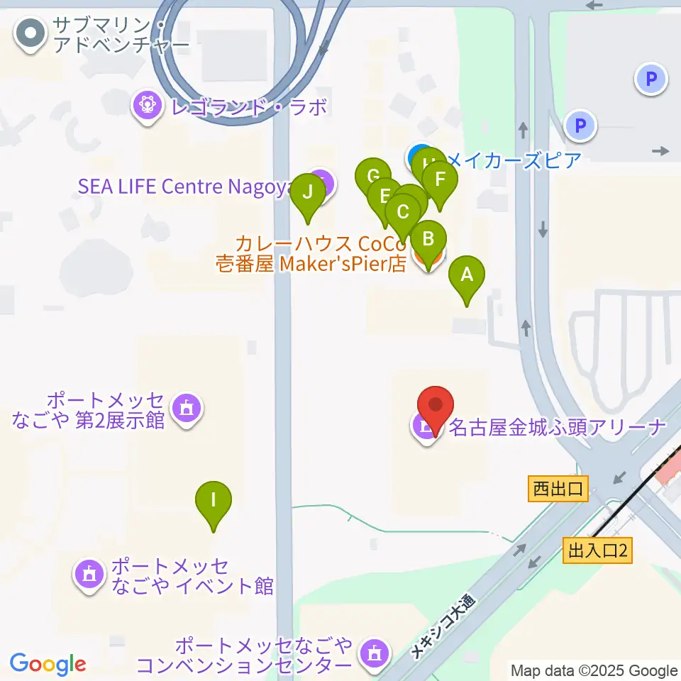 名古屋金城ふ頭アリーナ周辺のファミレス・ファーストフード一覧地図