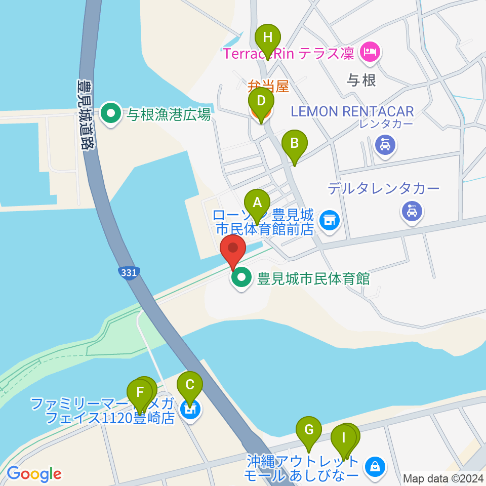 豊見城市民体育館周辺のファミレス・ファーストフード一覧地図