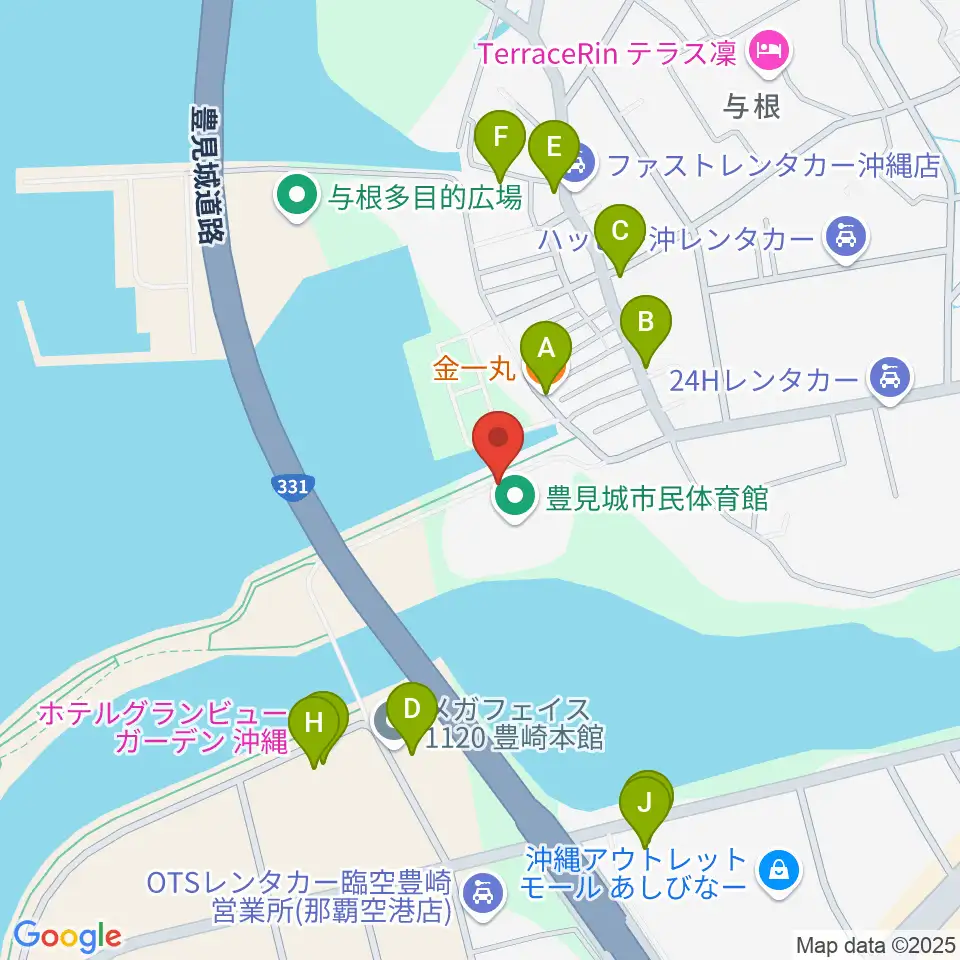 豊見城市民体育館周辺のファミレス・ファーストフード一覧地図
