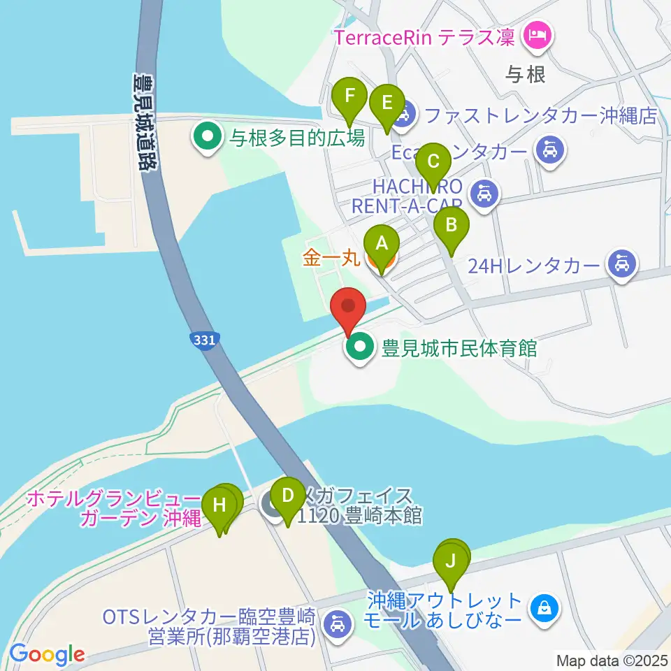 豊見城市民体育館周辺のファミレス・ファーストフード一覧地図
