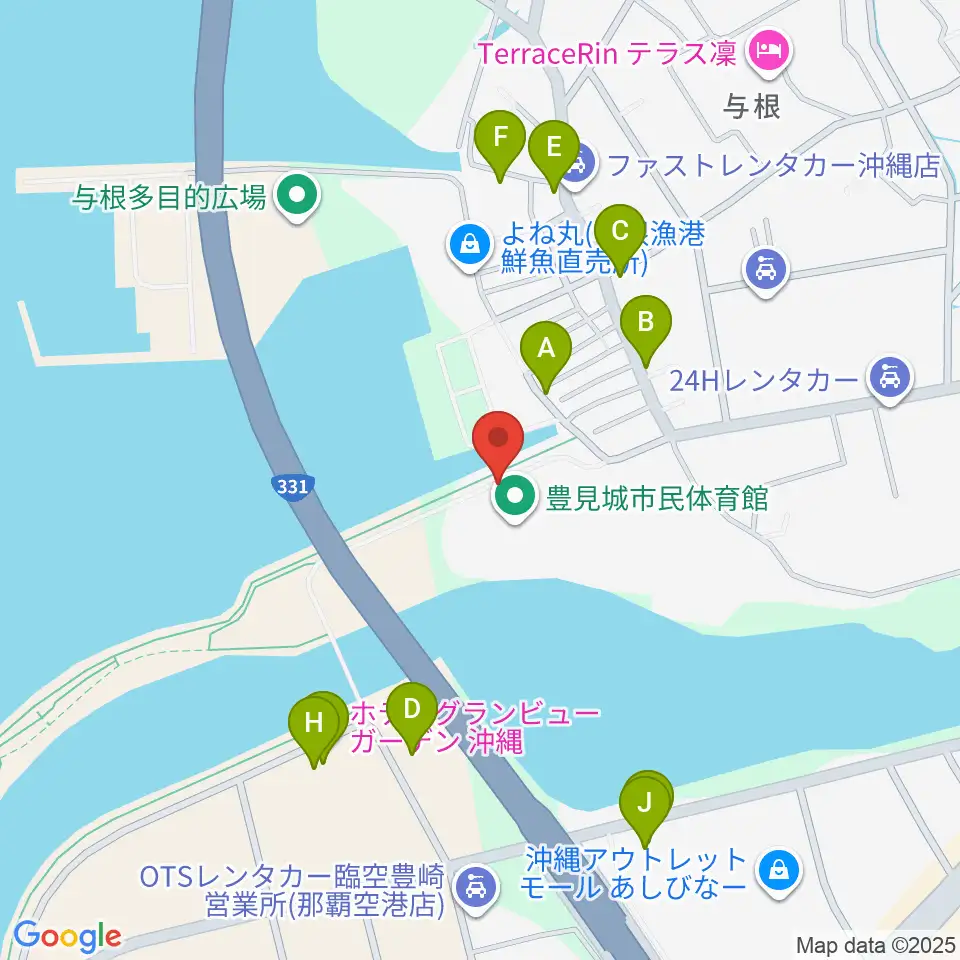 豊見城市民体育館周辺のファミレス・ファーストフード一覧地図