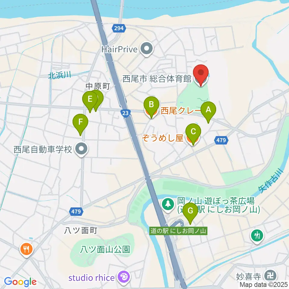 ダイセンアリーナ西尾周辺のファミレス・ファーストフード一覧地図