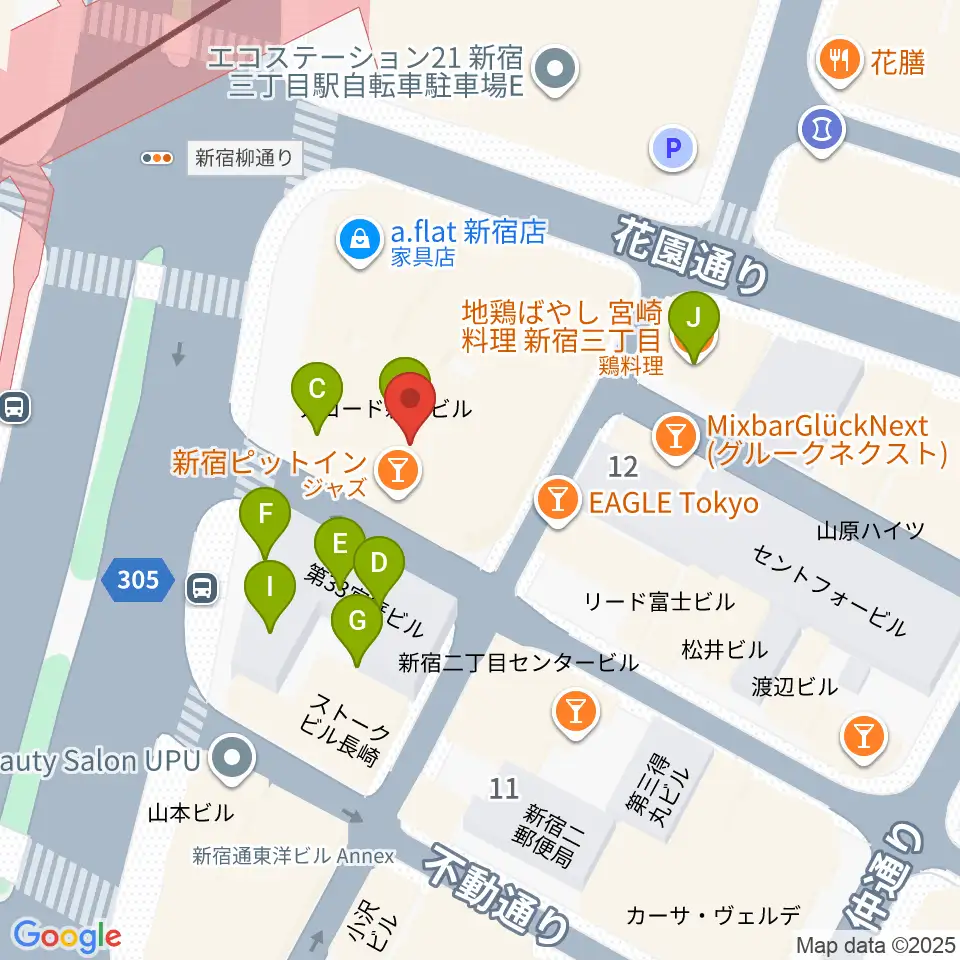 スタジオピットイン周辺のファミレス・ファーストフード一覧地図