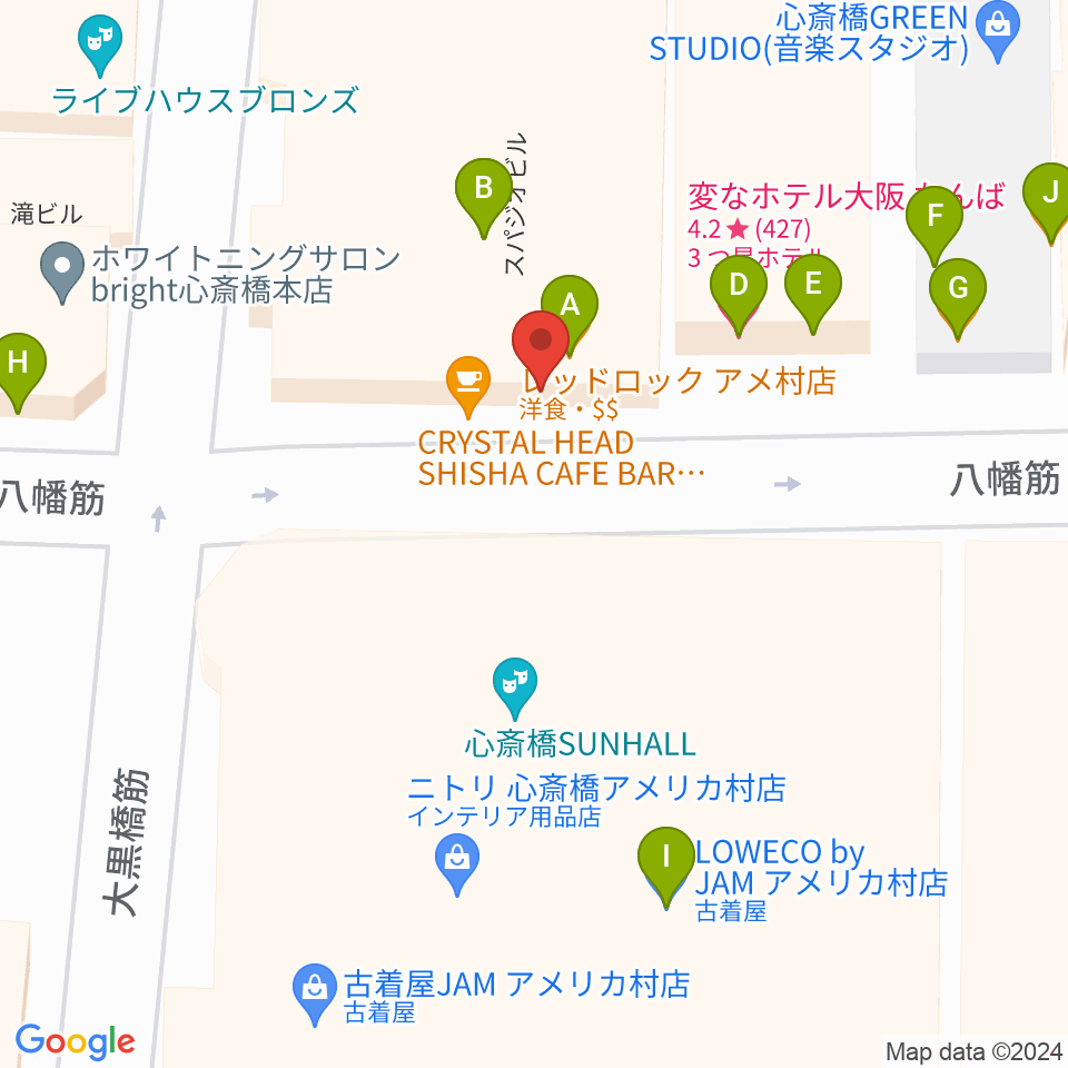 心斎橋Anima周辺のファミレス・ファーストフード一覧地図
