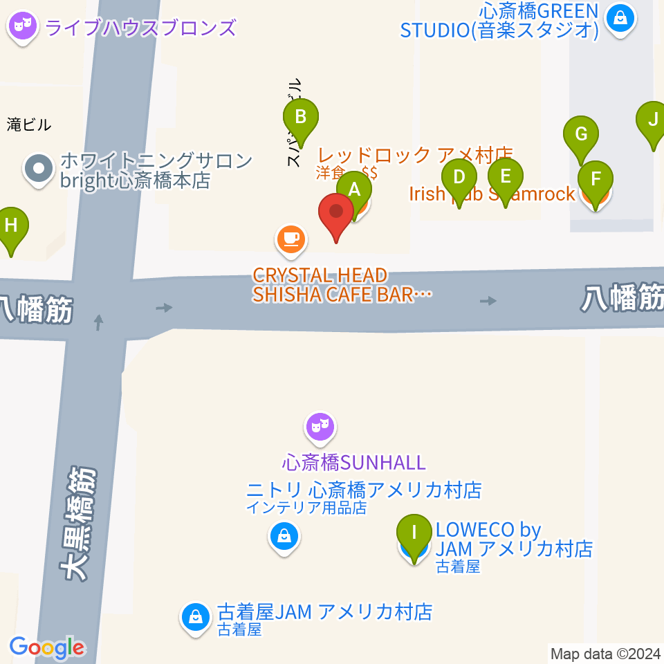 心斎橋Anima周辺のファミレス・ファーストフード一覧地図