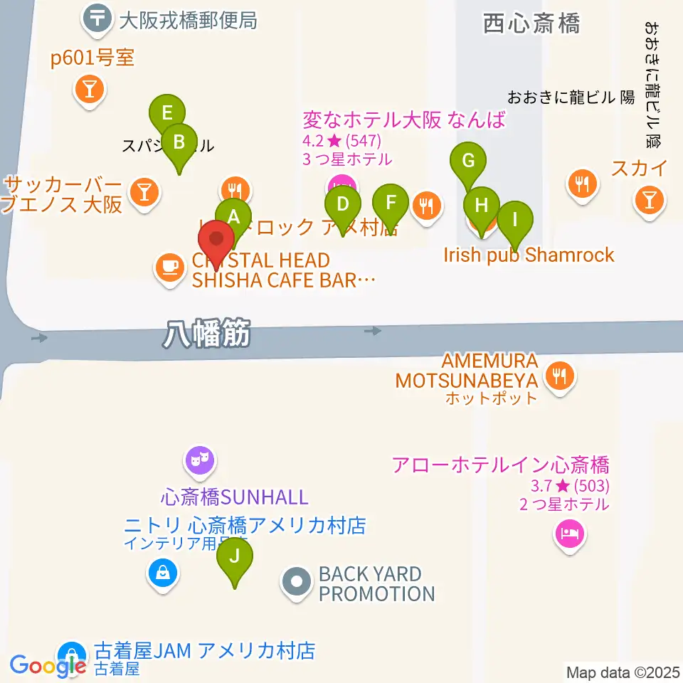 心斎橋Anima周辺のファミレス・ファーストフード一覧地図