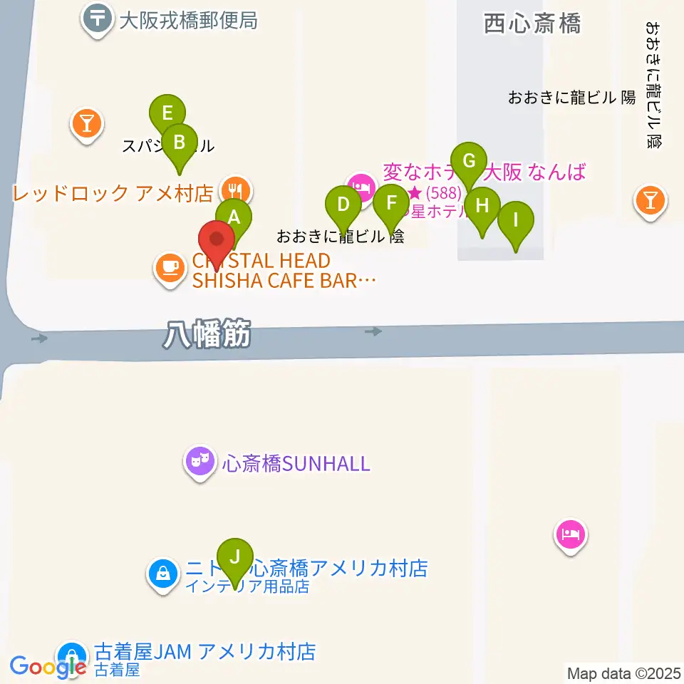 心斎橋Anima周辺のファミレス・ファーストフード一覧地図